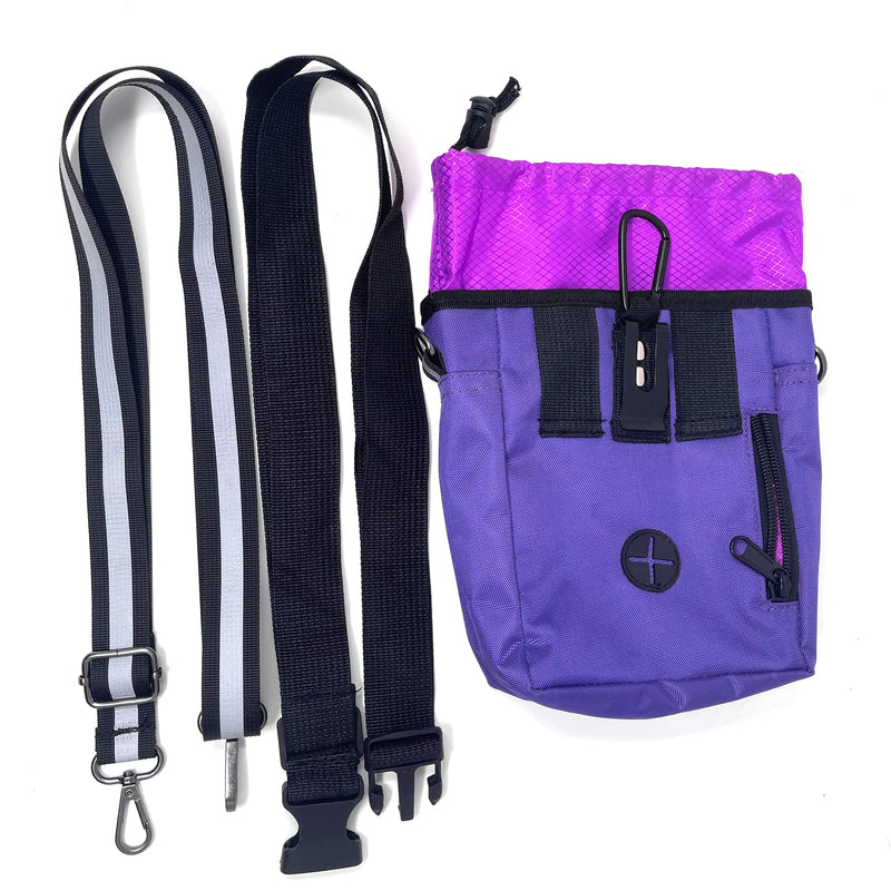 Jalousie Dog Training Pouch with Training Clicker and Water Bowl - 5 Ways to Wear - Carry Toys, Treats for Positive Reinforcement - Built-in Poop Bag Dispenser (Purple) Purple