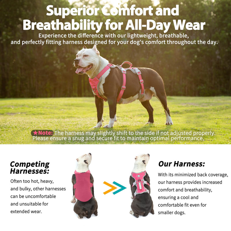 Huntboo Escape Proof Harness, No Slip Dog Harness Escape Proof, Reflective Harness with Handle, Breathable, Durable, Adjustable Vest for Large Dogs Walking, Training, and Running Gear (Rose red, L) Large(Pack of 1) Rose red - PawsPlanet Australia