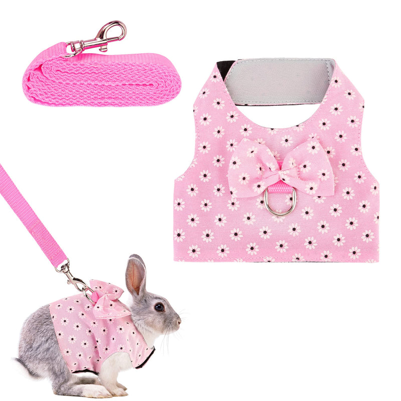 Adjustable Rabbit Harness Leash, Bunny Harness Leash Cute Vest Harness for Rabbit Ferret Bunny Kitten Guinea Pig Walking Pink