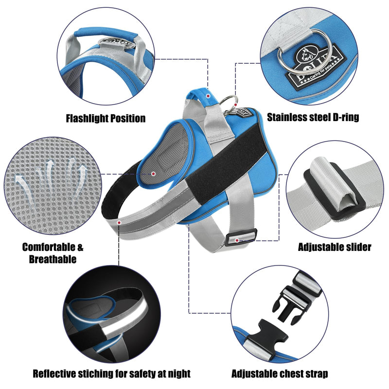 Bolux Dog Harness, No-Pull Reflective Dog Vest, Breathable Adjustable Pet Harness with Handle for Outdoor Walking - No More Pulling, Tugging or Choking Large (Pack of 1) BluePool - PawsPlanet Australia