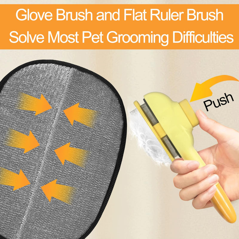 Pet Hair Removal Glove, Pet Flat Tooth Comb, 2Pcs, Pet Grooming Glove and Undercoat Rake Deshedding Tool Set for Dogs Cats Hair Removal Brush Kit for Shedding Control, Magic Brush - PawsPlanet Australia