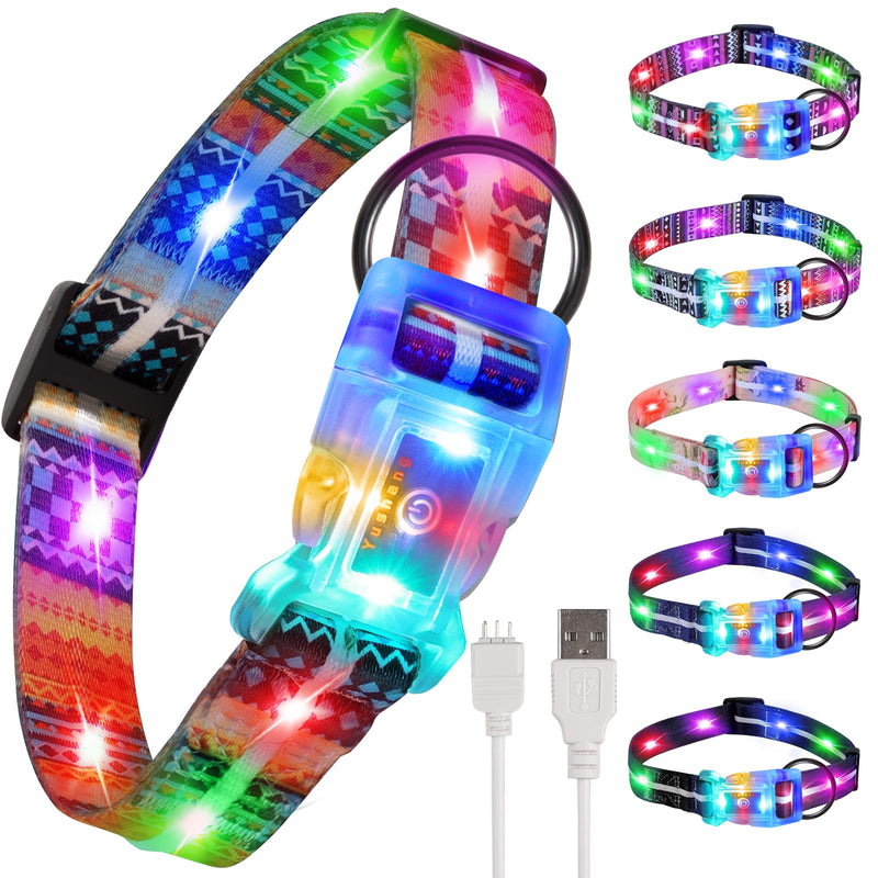 Light Up LED Dog Leash+LED Dog Collar Set USBRechargeable Waterproof,Colorful 3 Lighting Modes 5 Ft Glow Pet Leash for Small Medium Large Dogs Walking at Night(Bohemian Orange) Bohemian Orange 1.5m Leash+10-25in Collar Can be Crop - PawsPlanet Australia
