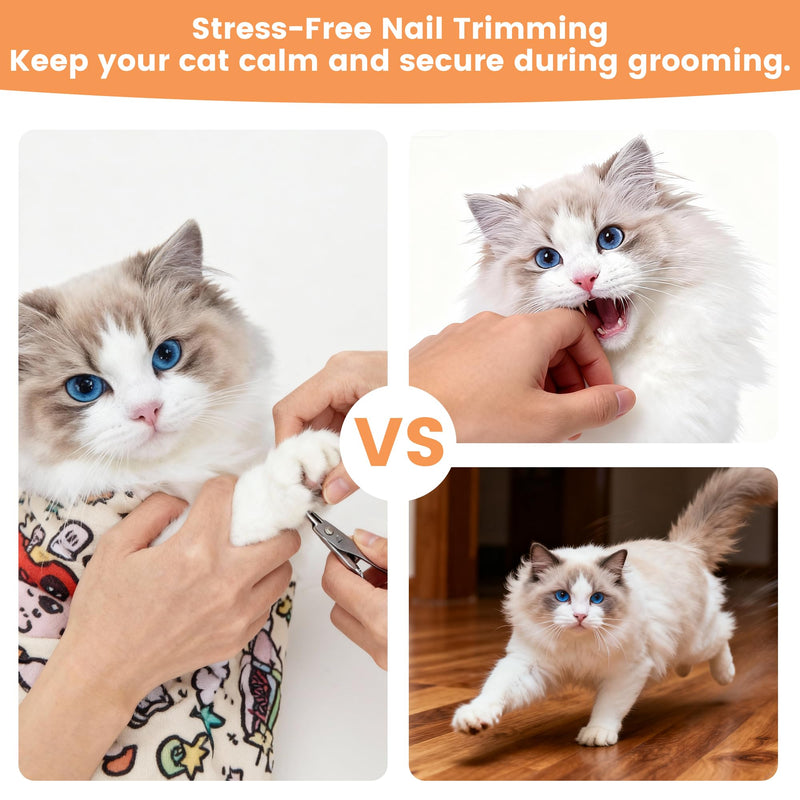 Cat Grooming Wrap – Self-Adhesive Burrito for Stress-Free Nail Trimming, Grooming & Medication – Soft, Machine-Washable, Fits Cats up to 15 lbs