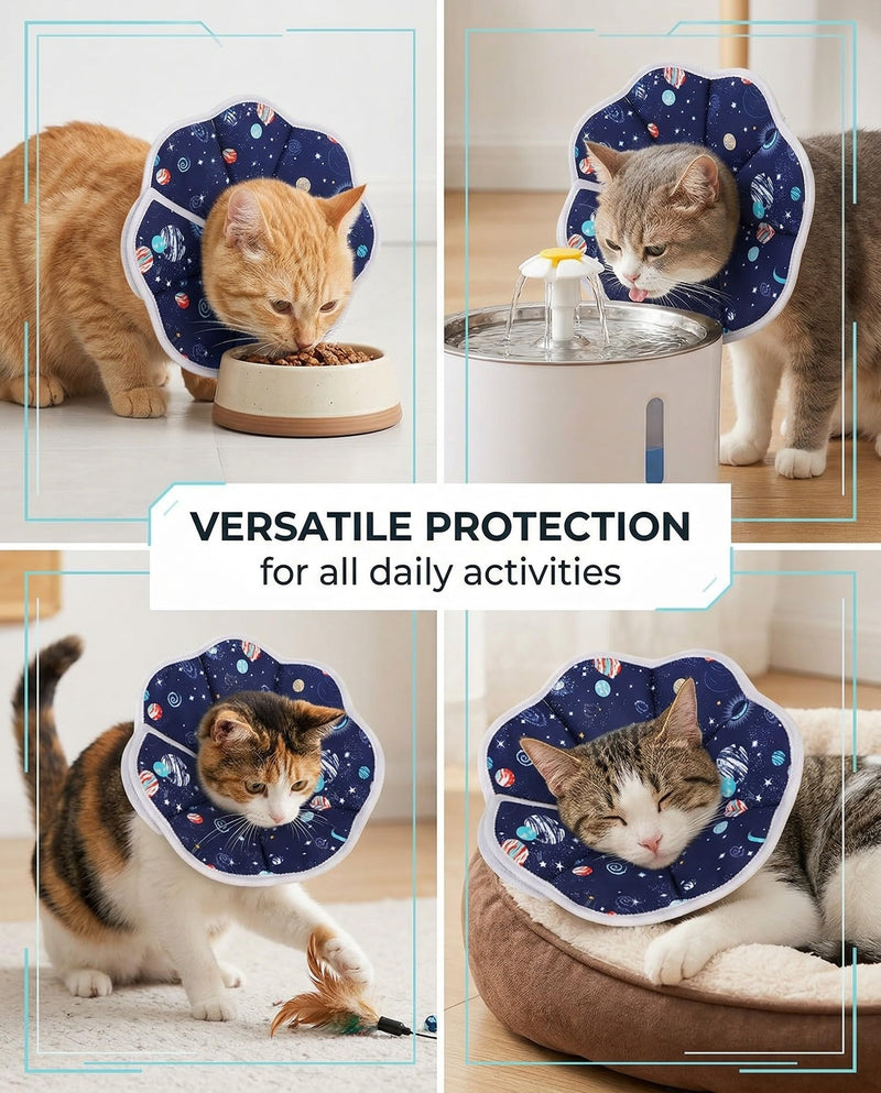 Soft Planet-Style Neck Brace for Cats & Small Dogs, Adjustable Recovery Cone After Surgery, Comfortable Protective Brace Against Injuries and Skin Problems for Puppies, Kittens and Cats (S)