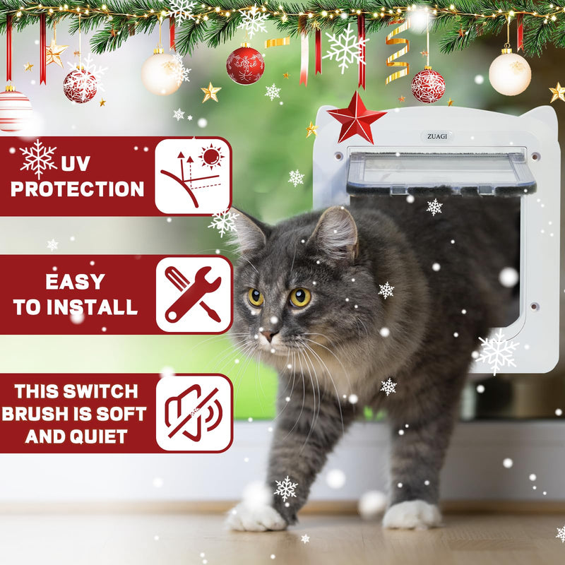 Magnetic Cat Door with 4 Way Locking, Weatherproof & Interior/Exterior Compatible (Outer: 11.5'x10.2', Inner: 7.5'x7.1')