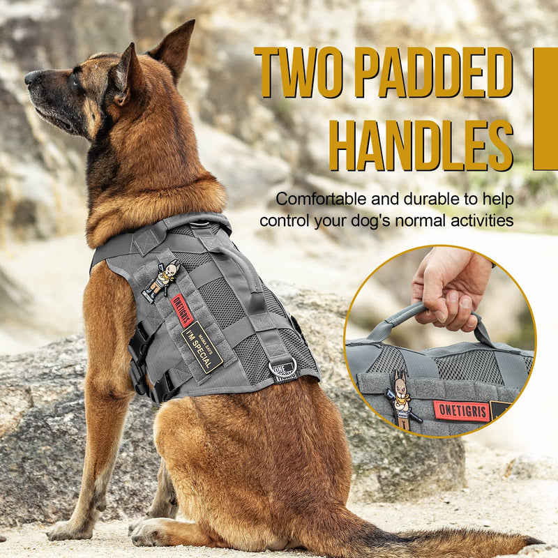 OneTigris Tactical Dog Harness for Medium Dogs No Pull Breathable Military Dog Molle Vests with Handles, Service Dogs Vest Harness for Walking Hiking Training Grey M - PawsPlanet Australia