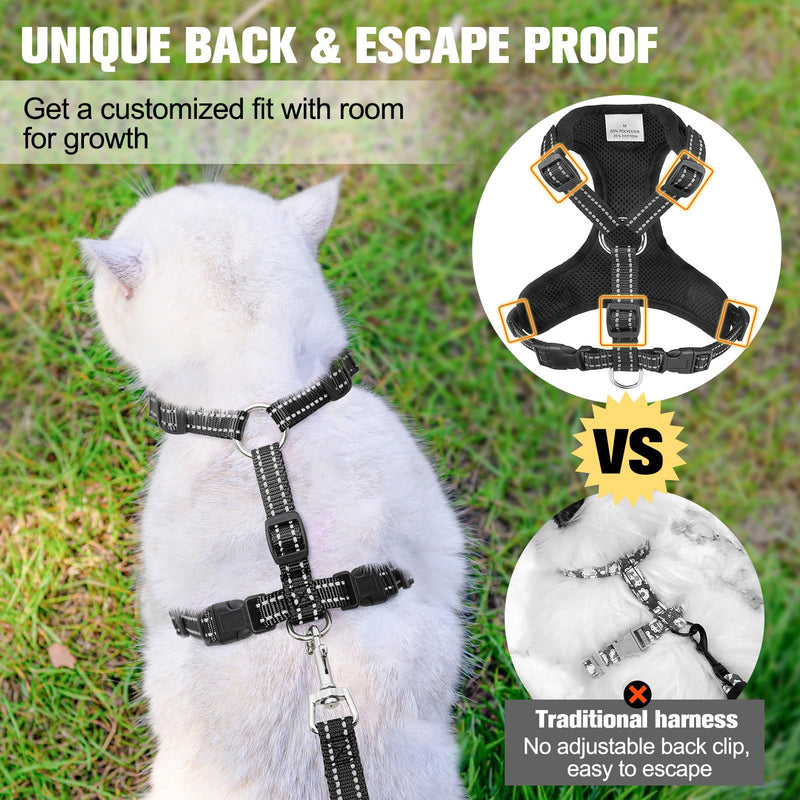 BEAUTYZOO Cat Harness and Leash Set for Walking Escape Proof, Neck Release Adjustable Harness for Kitten Puppy Small Medium Large Cats, Soft Cute Easy Control Small Cat Harness for Cats Boy and Girls M (Chest: 12 - 19") Black - PawsPlanet Australia