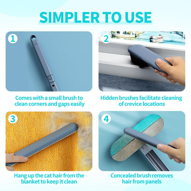 Pet Hair Remover Brush - Reusable Multifunctional Pet Hair Removal Tool for Furniture, 4 in1 Cat and Dog Hair Removal, 17.3Inch Adjustable Long Handle, Gentle on Couch Carpets Bedding (1 Set) 1 Set - PawsPlanet Australia