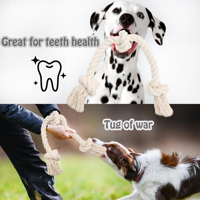 Natural White Cotton Tough Dog Rope Toy – Chew Toys. Non Toxic and Premium Rope Dog Toys. Interactive Dog Rope Toys for Medium Dogs Large Dogs, Dog Toy Rope, Dog Tug of War Toy, Teething Medium (23.60") - PawsPlanet Australia