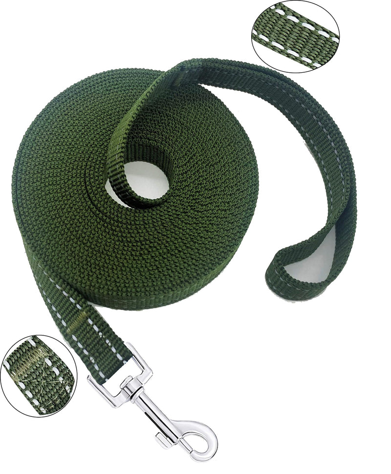 Nylon Training Dog Leash for Small Medium Dogs, 15ft 20ft 30ft 50ft 100ft Reflective Long Leash Dog/Puppy Lead for Obedience Recall Training, Camping Reflective Green 1" x 50ft - PawsPlanet Australia
