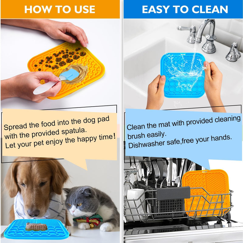 2 PCS Lick Mat for Dogs, Slow Feeder Licking Mat, Anxiety Relief Lick Pad with Suction Cups for Peanut Butter Food Treats Yogurt, Pets Bathing Grooming Training Calming Dog Bowl Mat Large 2PCS Blue+Orange - PawsPlanet Australia