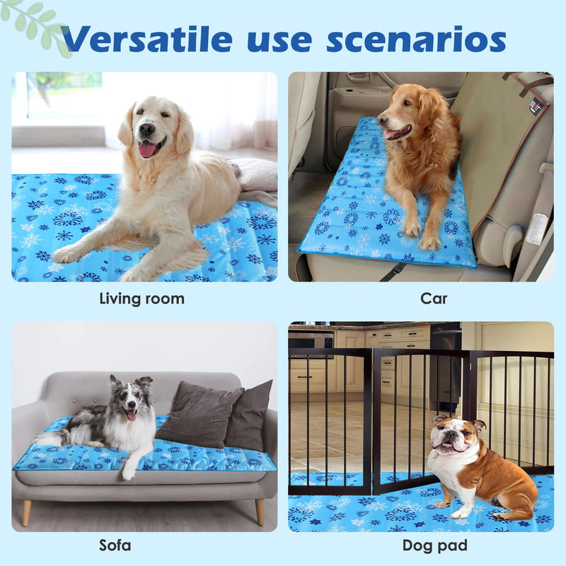 Dog Cooling Mat, Pet Washable Non-Toxic Summer Dogs Cats Cooling Pads Sleeping Kennel Mats Cool Ice Blanket for Indoor & Outdoor Dog Beach Essentials Gray 47.2 * 29.5IN 47.2*29.5 Snowflakes - PawsPlanet Australia