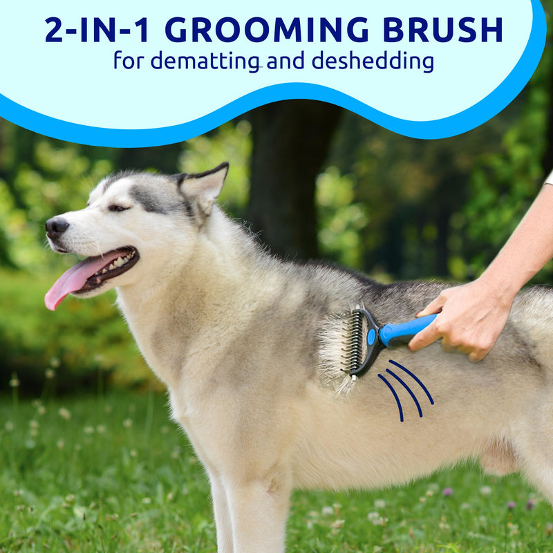 Pat Your Pet Deshedding Dog Brush For Shedding – Cat Brushes For Indoor Cats, Double-Sided Cat Brush Deshedding & Grooming Tool For Long Haired And Short Haired Dogs, Skin-Friendly Bright Blue - PawsPlanet Australia