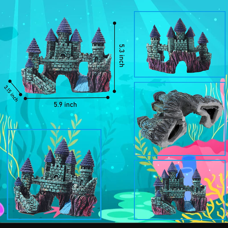 13 Pieces Aquarium Decorations Kit, Fish Tank Decorations Set Small Resin Castle and Rockery Betta Fish Cave Hideout Coral Artificial Plastic Plants Ornament Accessories Blue,green,purple - PawsPlanet Australia