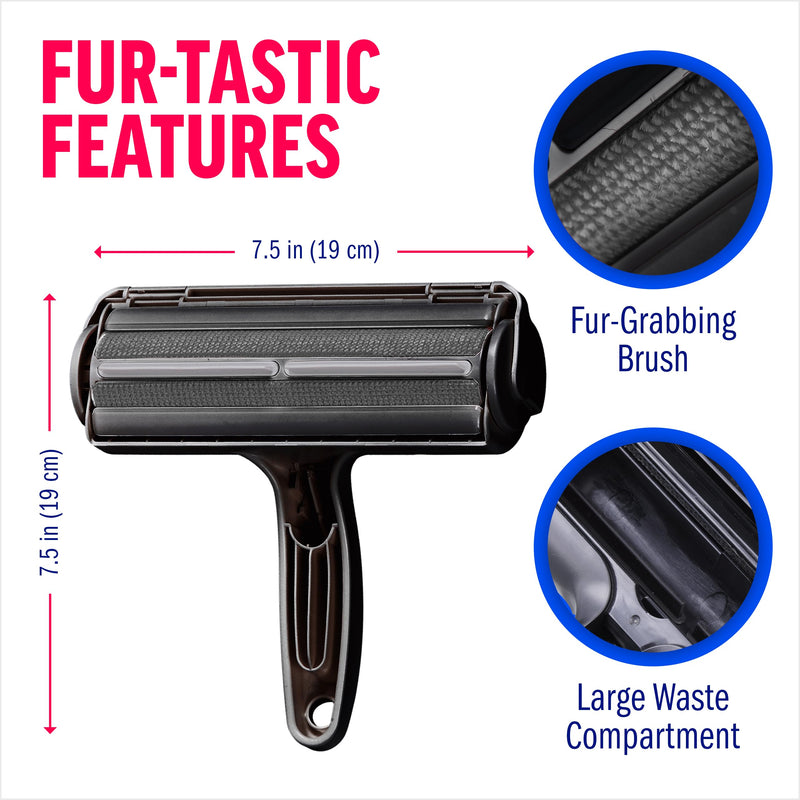ChomChom Roller Pet Hair Remover and Reusable Lint Roller - Cat and Dog Hair Remover for Furniture, Couch, Carpet, Clothing and Bedding - Portable, Multi-Surface Fur Removal Tool (Black) Black - PawsPlanet Australia