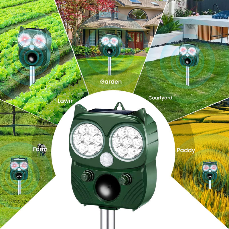 Solar Ultrasonic Animal Repellent Outdoor Cat Repellent Outdoor Motion Activated Animal Repeller Waterproof Cat Deterrent to Scare Skunk Rabbit Raccoon Dog Squirrel Deer for Yard Green