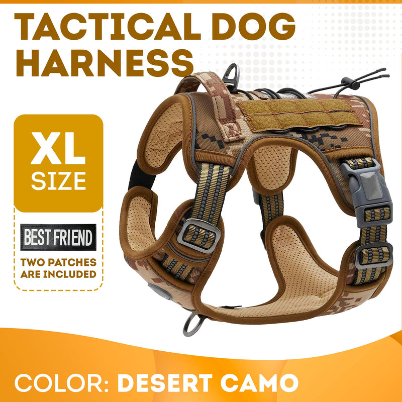 Tactical Dog Harness With Handle, X-Large, Desert Camouflage 900D Nylon Vest. No Pull Breathable Harness With Adjustable Straps and Quick-Release Buckles - PawsPlanet Australia
