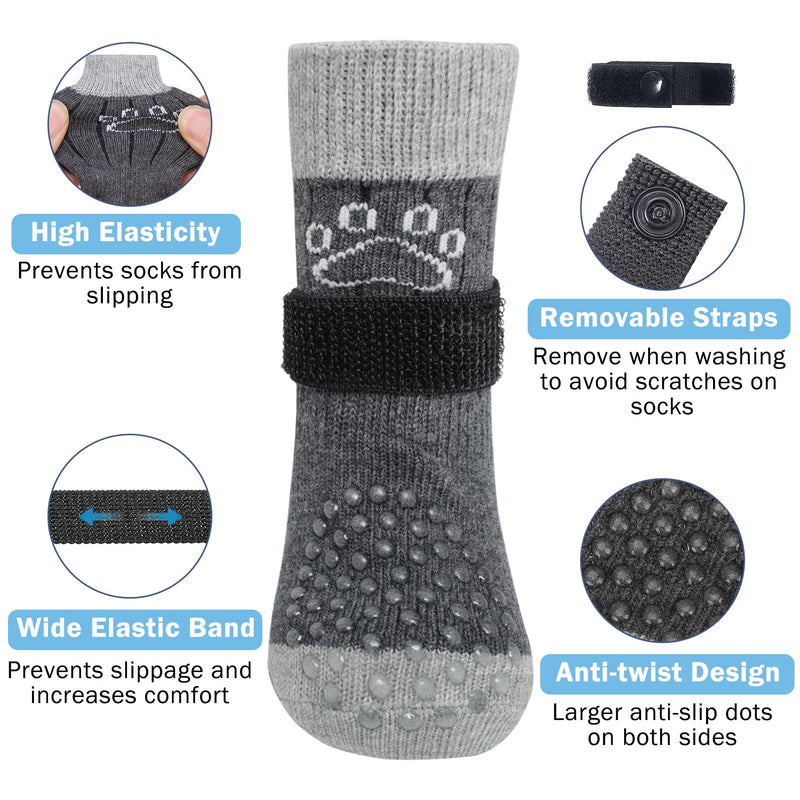 SCENEREAL Dog Socks to Prevent Licking Paws for Hardwood Floors Anti Slip, Dog Grippy Boots Shoes for Hot/Cold Pavement, Paw Protectors with Grippers for Small Medium Large Senior Dogs S(Pack of 4) Grey Pearl Paw - PawsPlanet Australia
