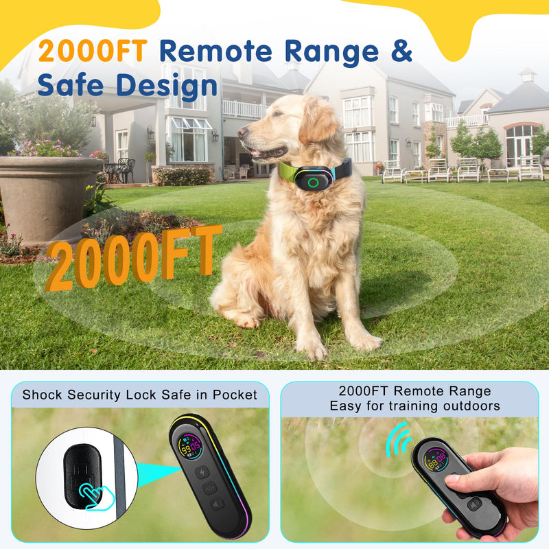 Lychee 2-in-1 Dog Shock Bark Collar Sport Smart Anti Barking Dog Training Correction Collar with 2000FT Remote Control and Shock Beep Vibration， IPX7 Waterproof for Small Medium Large Dogs(10-120lbs) - PawsPlanet Australia