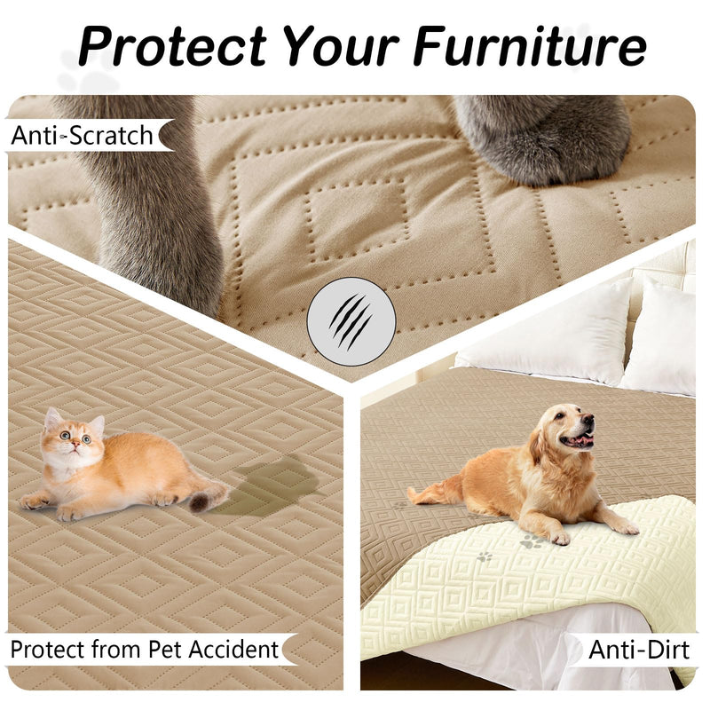 hyha Waterproof Dog Bed Blanket, Soft Pet Blankets 30x70 Inch and 68x82 Inch in Camel/Beige, 2 Item Bundle - PawsPlanet Australia