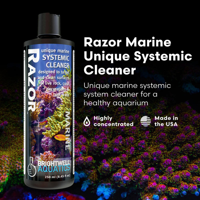 Brightwell Aquatics - Razor Marine - Unique Systemic Fish Tank Cleaner for Marine Aquariums - Aquarium Water Treatments, 8.45 fl oz 250-ml