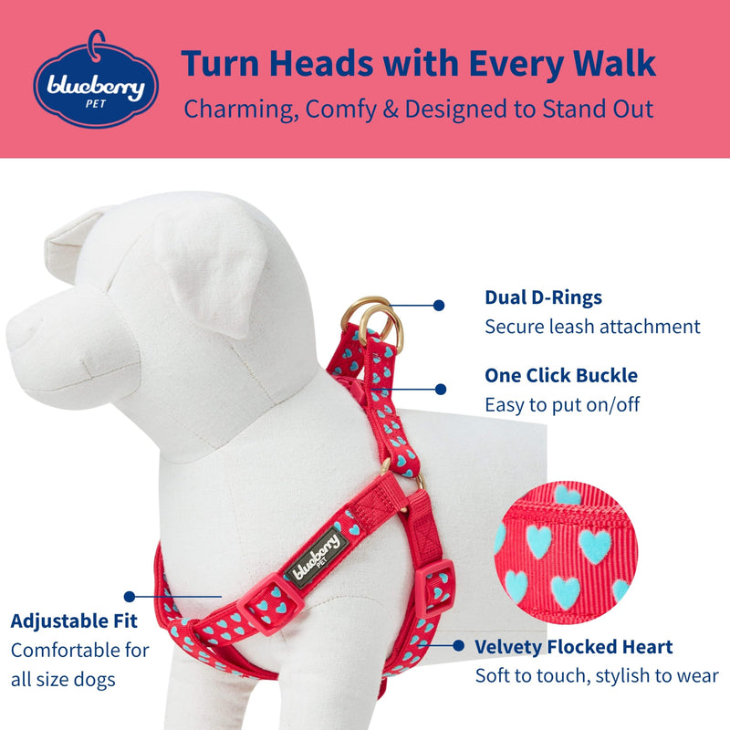 Blueberry Pet Step-in Dog Harness Velvety Heart Flocking Valentine’s Day Adjustable Harnesses for Medium Dogs, Lust Red, Chest Girth 20" - 26" Flocking Print - Lust Red - PawsPlanet Australia