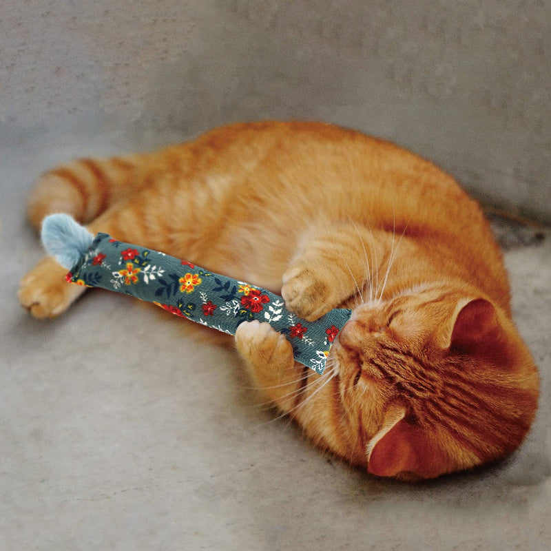 2 Pack Natural Interactive Catnip & Silvervine Cat Kicker with Feathers, Bite Resistant Chew Toy, Crinkle Kicker, Accessories for Indoor Cat, Premium Corduroy Floral - PawsPlanet Australia