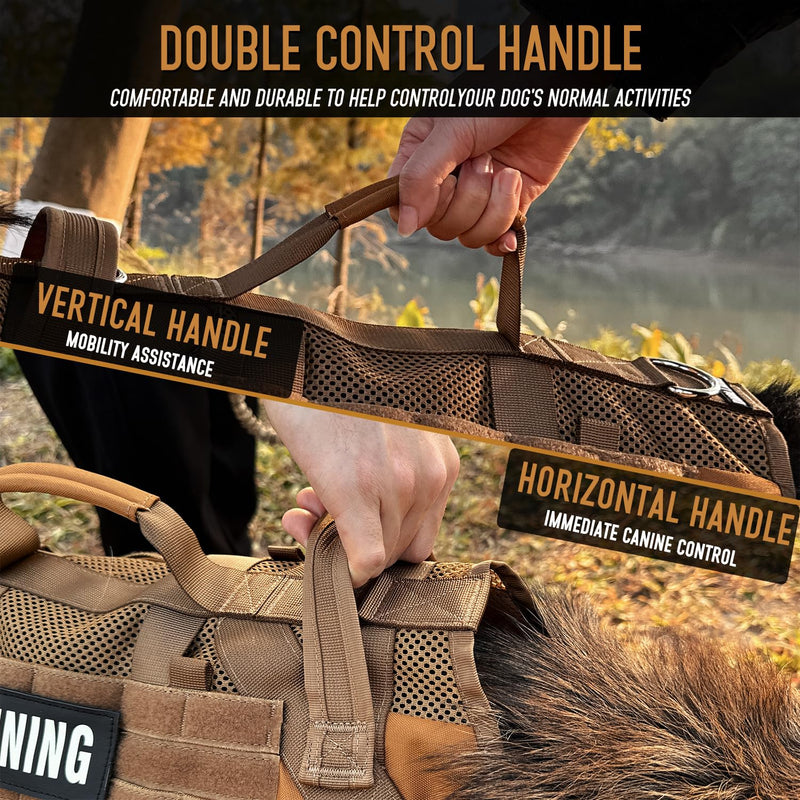 Tactical Dog Harness for Large Dogs, Breathable Air Mesh Dog Vest Harness, Service Dog Vest with Double Handles, No Pull Military Molle Vests for Walking Hiking Training Army Brown XL - PawsPlanet Australia