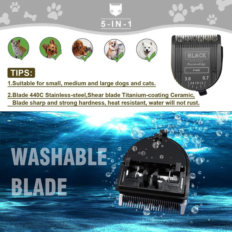 Adjustable 5 in 1 Blades Dog Grooming Blades Compatible with Wahl Animal Clipper Arco, Bravura, Chromado, Creativa, Figura, and Motion Pet, Dog, and Horse (BLACK/3PC) BLACK/3PC - PawsPlanet Australia