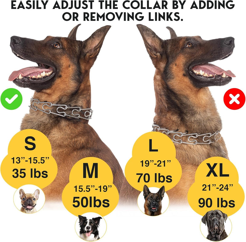 PetJett Prong Collar for Dogs - Adjustable Dog Training Collar Choke Collar for Dogs Pinch Collar for Dog, Quick Release Walking Tool for Small Medium Large Breed - Stainless Steel Metal Choker Chain Full Black Small: 14 - 16" / 35 lbs
