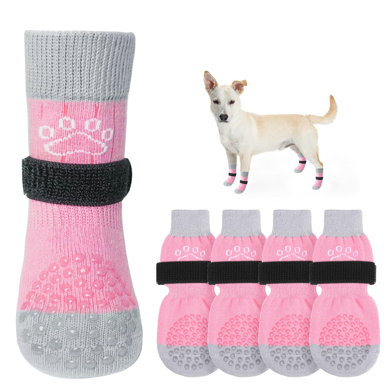 SCENEREAL Dog Socks to Prevent Licking Paws for Hardwood Floors Anti Slip, Dog Grippy Boots Shoes for Hot/Cold Pavement, Paw Protectors with Grippers for Small Medium Large Senior Dogs XS(Pack of 4) Pink Pearl Paw