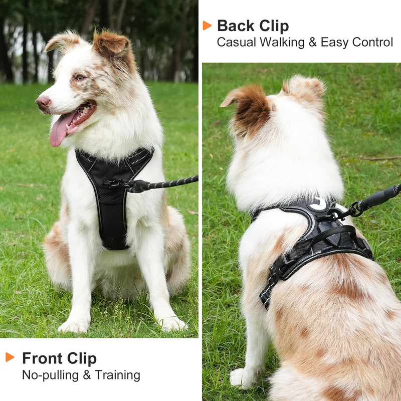 Taglory Light Up Dog Harness, Rechargeable No Pull Dog Vest with 3 Lightning Modes, Reflective Dog Harness with 2 Leash Clips & 4 Adjustable Slide Strips for Medium Dogs, Black-Blue, M - PawsPlanet Australia