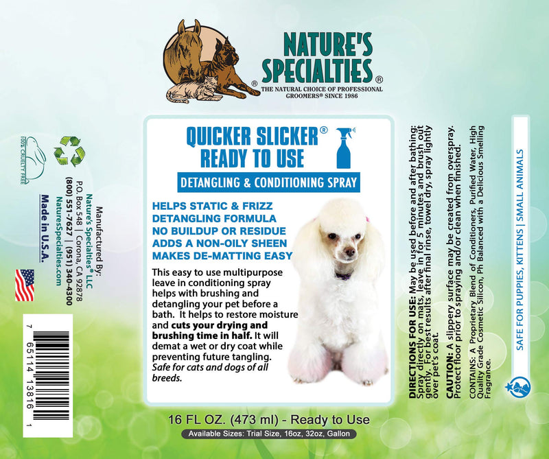 Paw Brothers Grooming Tool and Nature's Specialties Conditioning Spray Bundle - Poodle Comb, Extra Long Teeth, Wooden Handle - Quicker Slicker Detangling and Conditioning Spray, Ready to Use, 16 oz