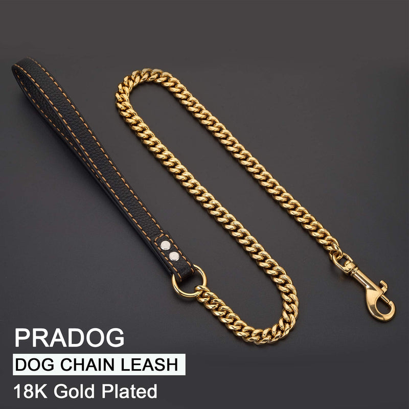 PRADOG Chain Dog Leash Metal Chew Proof 12MM Pet Leash Chain with Leather Padded Handle for Large Medium Small Dogs(Total Length of 5ft) Total Length 5.0 FT - PawsPlanet Australia