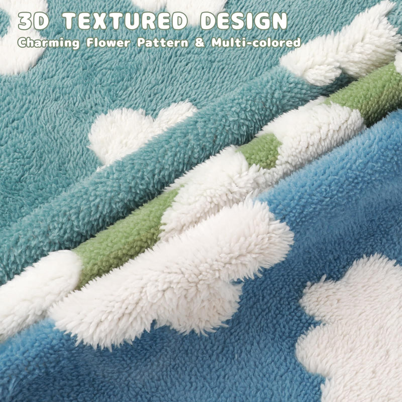 Luciphia Waterproof Pet Blanket for Medium Large Dogs Washable Fluffy Thick Jacquard Shag Fleece Warm Sherpa 3D Textured Flower Print for Cats Puppy Couch Protection (Green,57x40 inches) Green 57x40 inches - PawsPlanet Australia