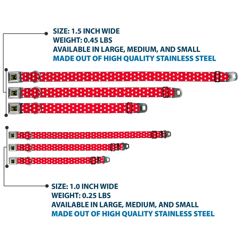Buckle-Down Seatbelt Buckle Dog Collar - Minnie Mouse Polka Dot/Mini Silhouette Red/White - 1.5" Wide - Fits 13-18" Neck - Small