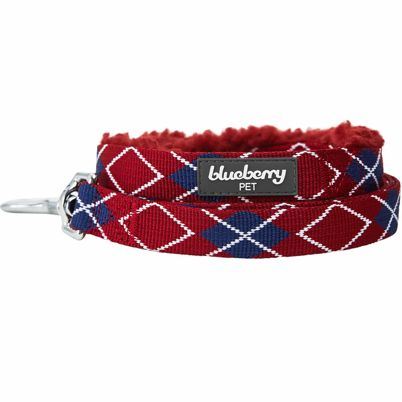 Blueberry Pet Scottish Argyle Fleece Padded Dog Leash with Soft & Comfortable Handle, 4 ft x 1", Merlot Red, Large, Leashes for Dogs 4' * 1" (Pack of 1) - PawsPlanet Australia