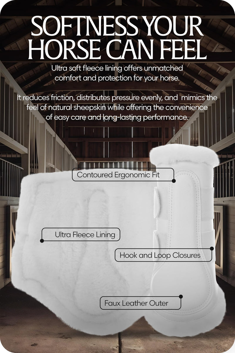 Equinavia Vali Ultra Fleece Brushing Boots | Faux Leather Outer | Luxurious Ultra Fleece Lining Splint Boots - White/White - L
