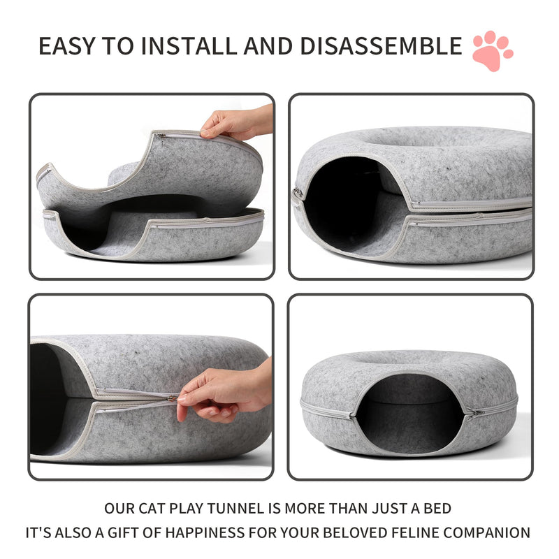 Indoor Cat Tunnel Bed - Cat Bed - Cat Donut Tunnel - Universal for All Seasons - Cat Play Tunnel - Cat Donut Bed - Peekaboo Cat Cave - Cat Tunnel (20x20x10 Medium, Dark Gray) - PawsPlanet Australia