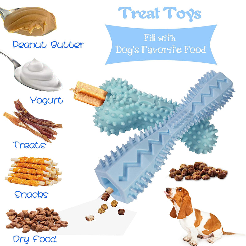 4 Pack Puppy Toys for 2-8 Months Teething Pets Dog Chew Toy Puppies Teeth Cleaning Toy Food Dispensing Soft Rubber Bone Funny Ball Interactive Donut Treat Dumbbell for Small Medium Dogs Blue - PawsPlanet Australia