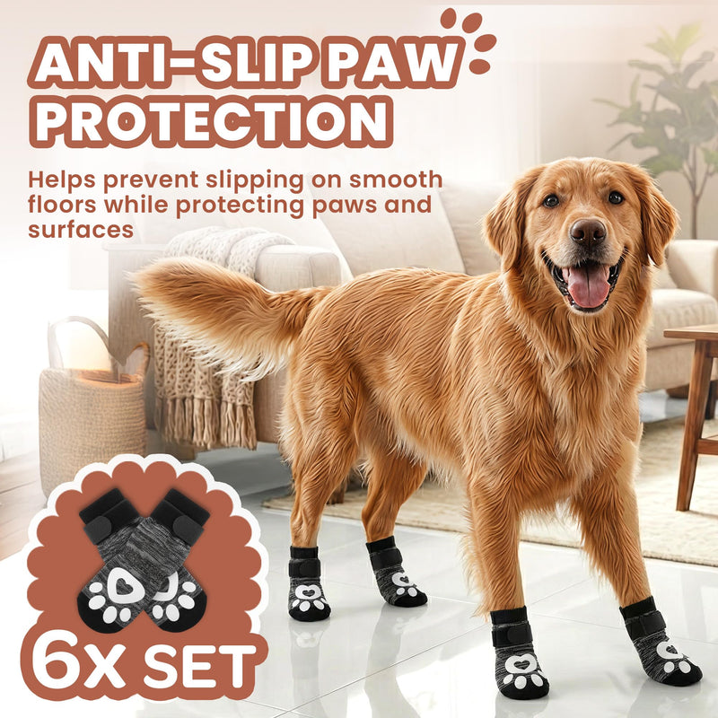 Anti Slip Dog Socks - 6 Pack | Dog Socks to Prevent Paw Licking, Add Traction, Keep Warm & Protect from Hot Pavement | Paw Protection for Senior Dogs for Hardwood Floors | Dog Booties - Large Grey L - PawsPlanet Australia