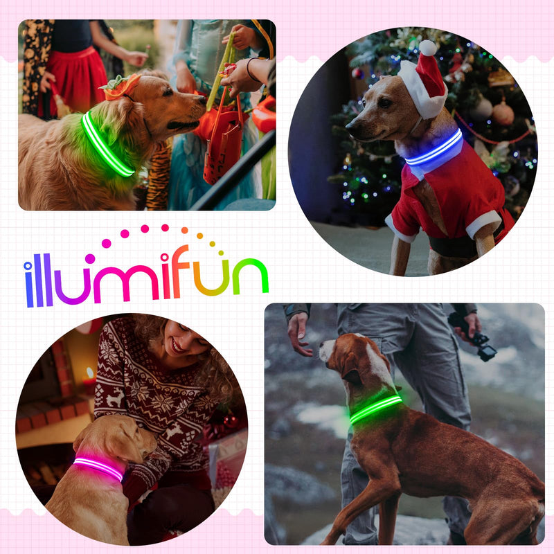 Illumifun LED Dog Collar Rechargeable Light Up Dog Collar Glow in The Dark, Flashing Lighted Glow Collars for Dogs Night Walking (Pink, Large) Pink - PawsPlanet Australia
