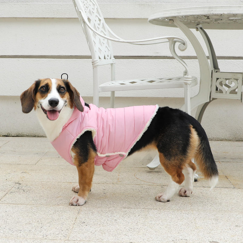 Fleece Lining Dog Hoodie with Harness Built in,Extra Warm Small Dog Jacket in Winter Puppy Coats with Drawstring Hooded,Light Pink M Medium (Pack of 1) Light Pink(Harness Built in) - PawsPlanet Australia