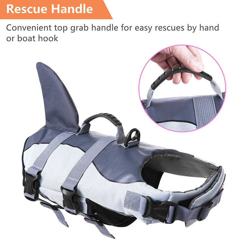 ASENKU Dog Life Jacket Pet Life Safety Vest for Swimming Boating, Dog Shark Life Jackets Dog Lifesavers Swimsuits for Pool, Dog Water Floatation Vest for Small Medium Large Dogs, Grey, X-Large Gray