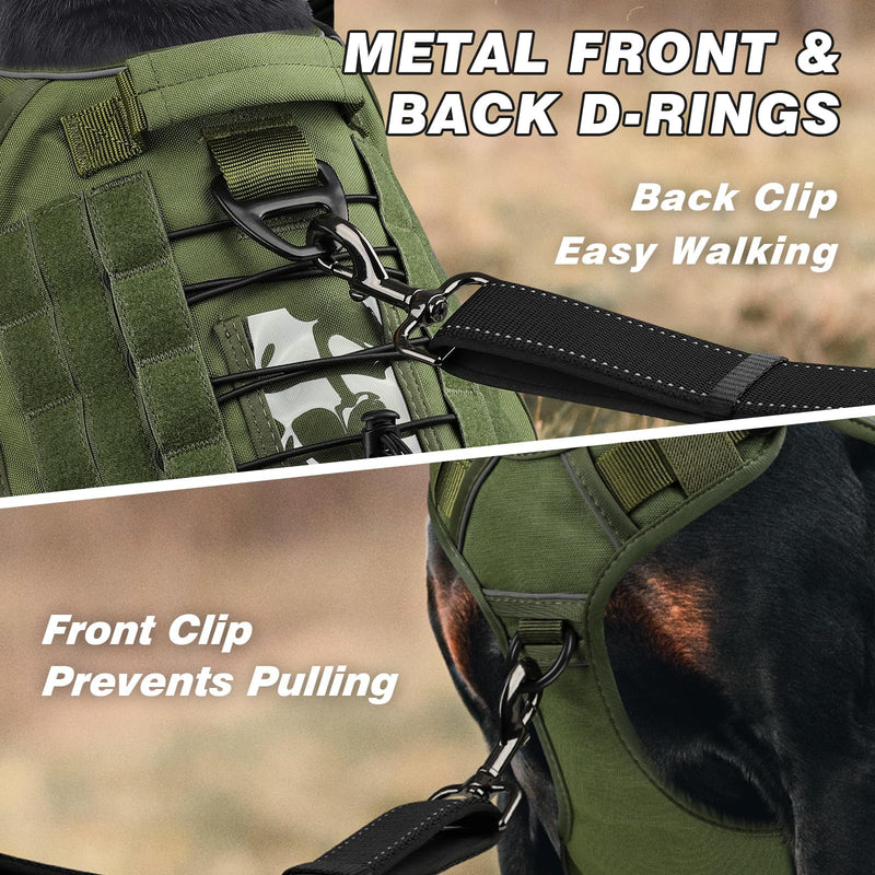 WINGOIN Tactical Dog Harness for Large Dogs, Heavy Duty No Pull Dog Harness with Handle, Adjustable Reflective Military K9 German Shepherd Big Size Dog Vest for Training, Walking, Hiking, Green (L) - PawsPlanet Australia