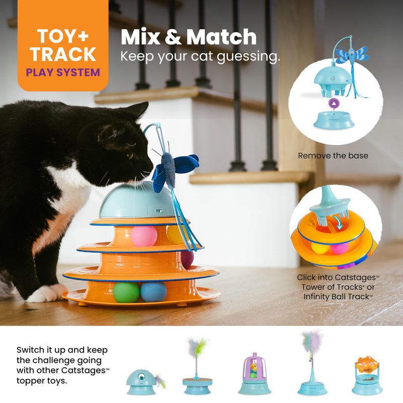 Catstages Electronic Flutter Dome Interactive Cat Toy and Topper for Cat Ball Track, Motion Activated with Spinning Plush Toy, Blue - PawsPlanet Australia