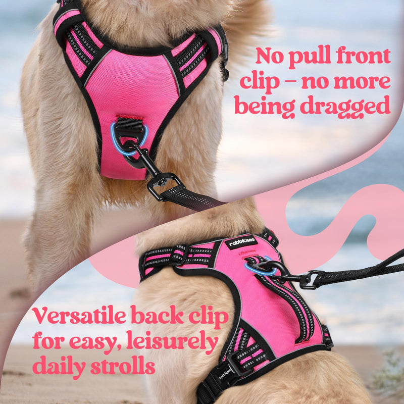 rabbitgoo Dog Harness for Large Dogs, No Pull Pet Harness with Soft Padded Handle, Adjustable Reflective Vest with 3 Buckles, Easy Walking Harness with 2 Leash Clips, Pink, L - PawsPlanet Australia