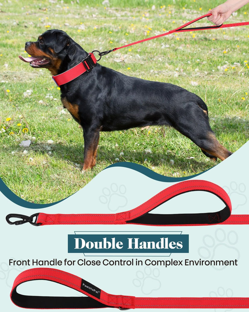 Thick Wide Dog Collar and 6-8 FT Leash Set for Large Dogs, Heavy Duty Full Metal Buckles and Soft Padded Dog Collar Leash Set, with A Poop Bag Holder for Leashes Set-Red L: Width 1.7", Length 16.5"-20" - PawsPlanet Australia