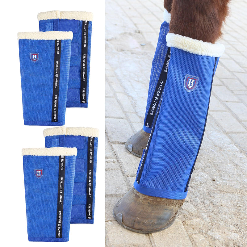 Harrison Howard Loose-Fitting Horse Fly Boots UV-Protective, Breathable, Tear-Resistant Fine Mesh Leggins Stay-on Comfortable Fly Boots with Ultra-Soft Wool Trim (Set of 4) Signature Blue Full (Large) Full (Large)