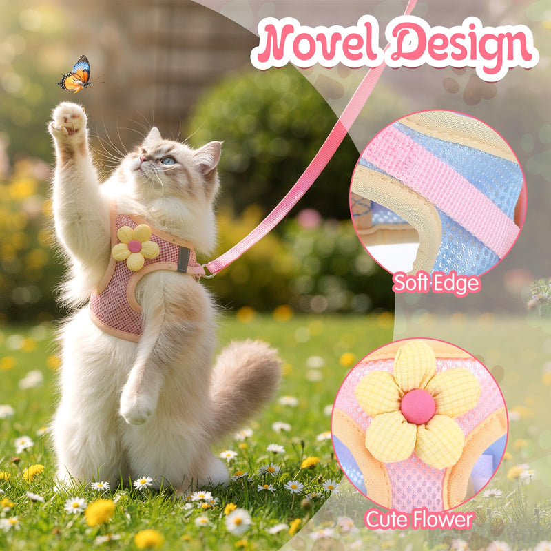 Cat Harness and Leash Set for Walking Escape Proof Adjustable Kitten Harness Breathable Mesh with Reflective Strips Lightweight Pet Vest for Cat Puppy Bunny Walking and Traveling - PawsPlanet Australia